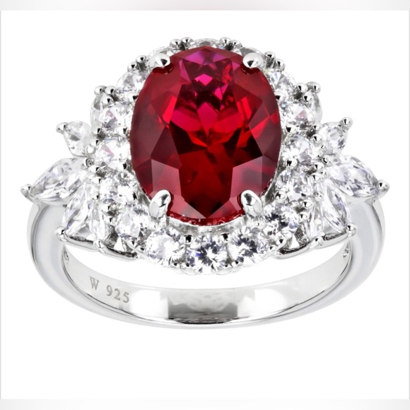 Lab Created Ruby And White Cubic Zirconia Rhodium Over Sterling Ring 6.75ctw - Picture 1 of 14